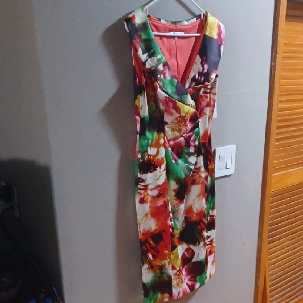 Evan Picone Multicolor Floral Wrap Midi Dress